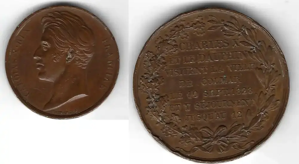 Sichere Zahlung - Alsace / Elsass / Colmar Médaille / medaillen 1828 Charles X visite à Colmar SS (Randfehler)