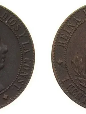 1 Escudo cent 1868 OM Jubia Mint Spain Kingdom 1868 OM 1 Centimo de Escudo – Isabel II Bronze Jubia Mint 2.5g XF KM 633.2 - Neu