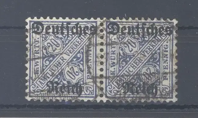 Qualitätsprodukt | Deutschland vor 1945 Dt. Reich Dienst Michel Nr. 60 Y, 20 Pfg. 1920 gestempeltes Paar, geprüft Infla
