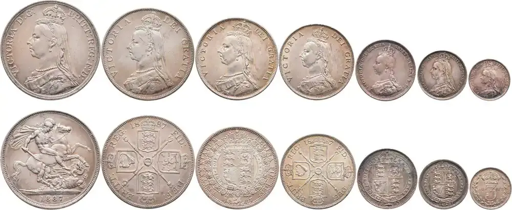 Grossbritannien Jubilee Coinage Set 1887, London Victoria, 1837-1901. Sehr schön-vorzüglich, vorzüglich - Nur heute