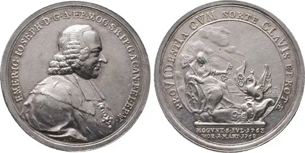 Neuzugang - Mainz Silbermedaille 1768. Emerich Joseph, Freiherr von Breitbach-Bürresheim, 1763-1774. Feine Kratzer, vorzüglich-Stempelglanz