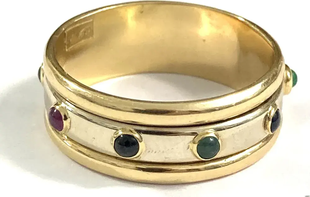 Top-Preis - Ring mit 2 Rubinen, 3 Smaragden + 4 Saphiren 750er Gelbgold (18 Karat GG) Gr. 64