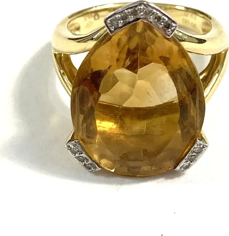 Super-Preis | Ring 750er Gelbgold (18 Karat) + Citrin 12,4 ct + 12x Diamant insg. 0,06 ct