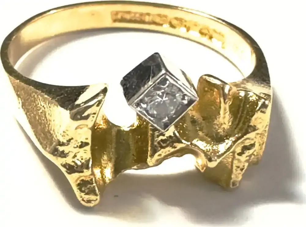 Finnland G8 – 1984 Diamantring Goldring Lapponia 750er Gelbgold + Diamant 0,05 ct Björn Weckström gut - Kundenliebling