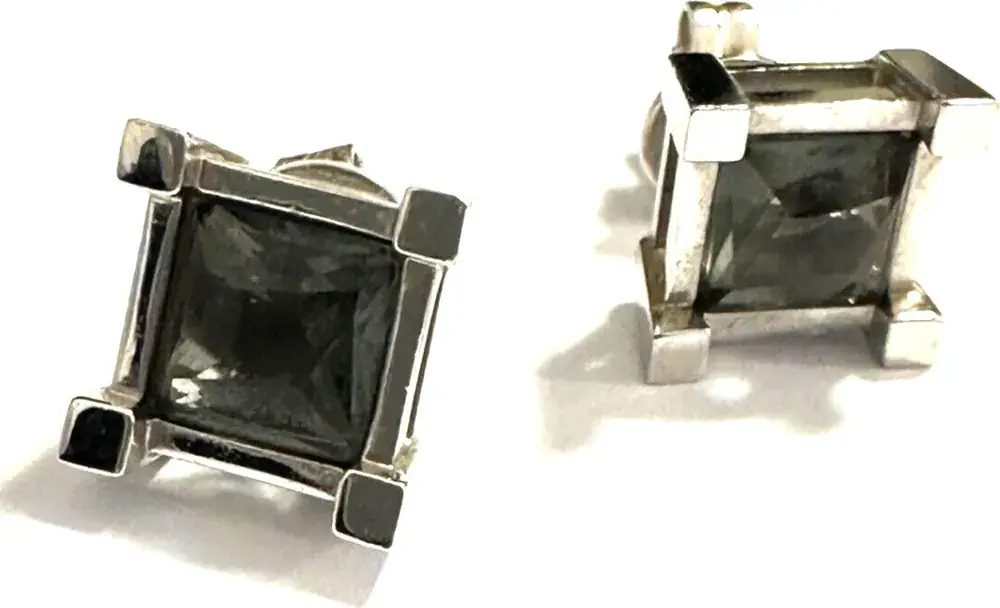Deutschland Ohrstecker Farbstein grau 925 er Silber Jette Silberohrstecker Quadrat gut | Sofort bestellbar