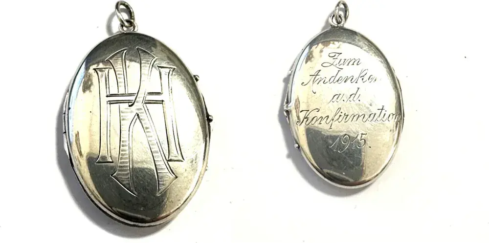 Preisknaller - Deutschland Antikes Medaillon Silberanhänger um 1915 Gravur HK oder KH oval