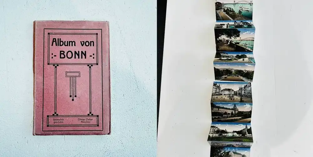 Deutschland Leporello Bonn um 1900 12 Ansichtskarten Rheinbrücke Poppelsdorfer Allee Marktplatz Bonner Bürgerverein Ecken bestoßen | Deal