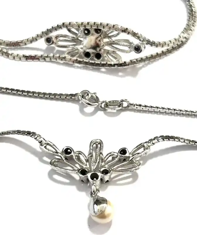 Herstellerpreis - Set Collier und Armband Perle Saphire 835er Silber