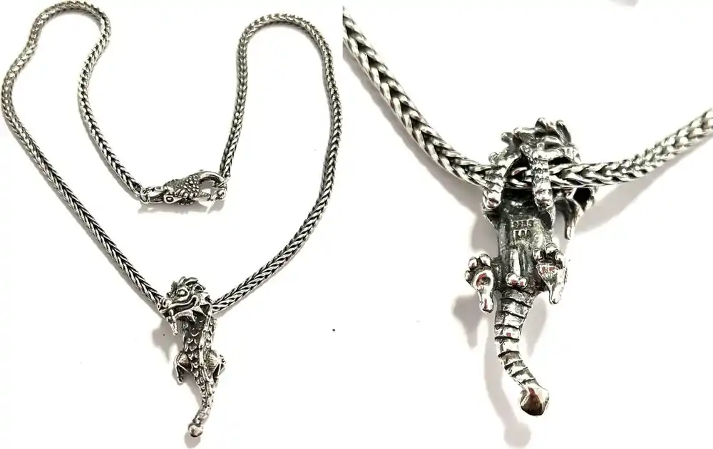 Zopfkette mit Drachenanhänger und Doppelkopf Schwa abnehmbarer Karabiner Doppelschwan Zopfkette + Anhänger 925er Sterling Silber - Direkt kaufen