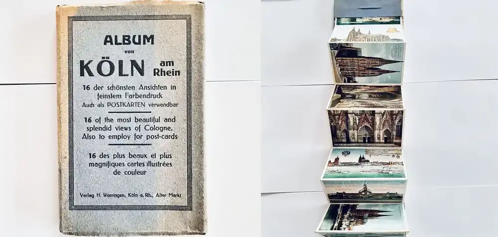 Hammerpreis - Deutschland Leporello mit 16 Ansichtskarten Köln Farbdruck um 1900 Album Köln am Rhein Bastei Hochhaus Platz der Republik Leystapel gut