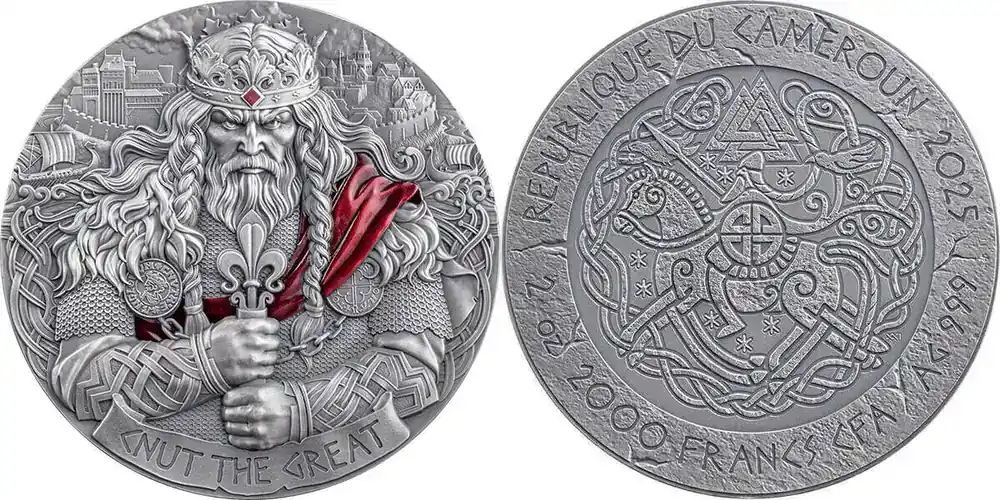 Premium-Qualität - 2025 Republic of Cameroon 2000 francs CFA The Way to Valhalla – King Cnut the Great Antique finish