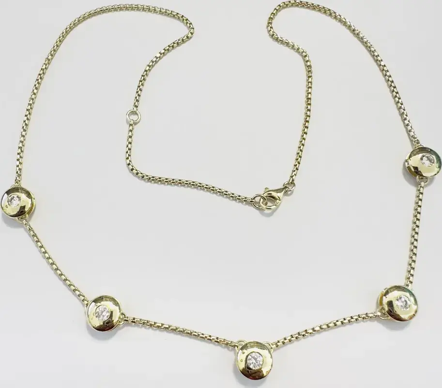 Hammerpreis | Deutschland Silbercollier Venezianerkette 5 klare Zirkonia Kette 925er Sterling Silber vergoldet 45 – 49 cm sehr gut