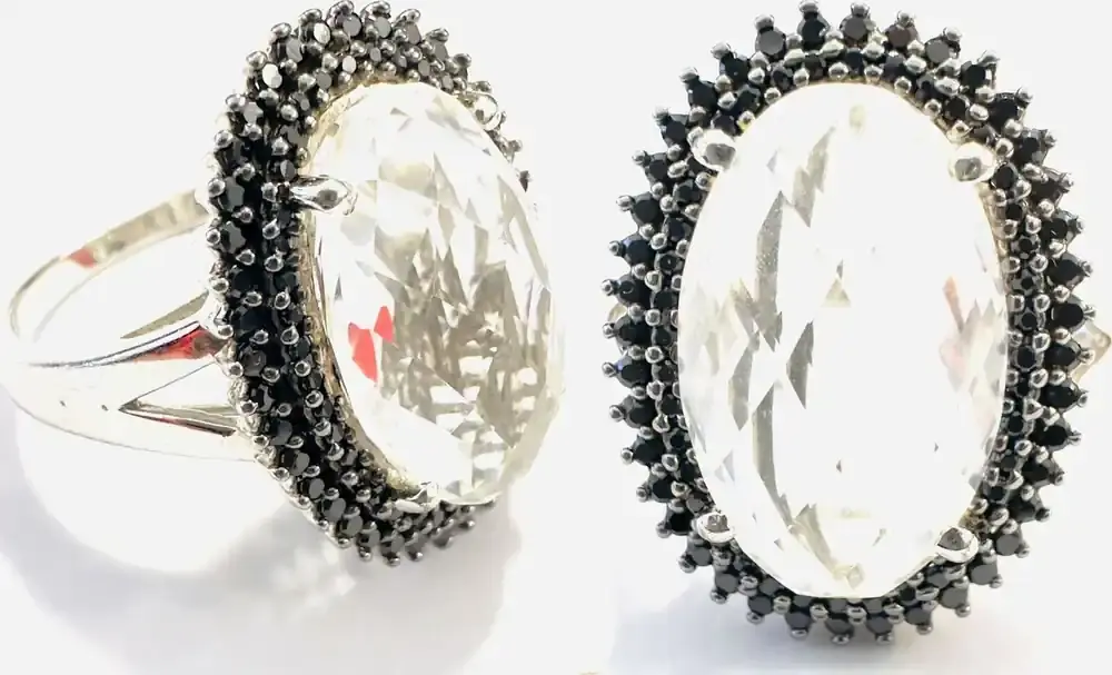 Opulenter Silberring Zirkonia klar + schwarz 925 er Sterling Silber Ring Gr. 66,5 sehr gut - Online kaufen
