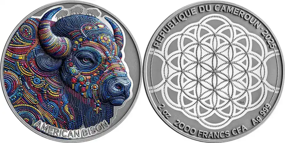 Profi-Qualität | 2025 Republic of Cameroon 2000 francs CFA Patterns of the World – American Bison Antique finish