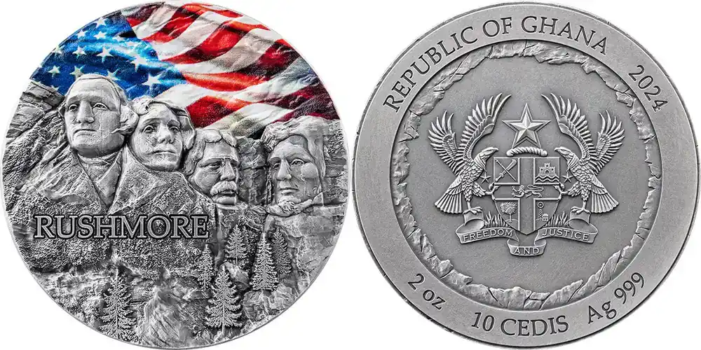 Einfache Rückgabe - 2025 2024 Republic of Ghana 10 cedis Rock-cut Monuments – Rushmore Special Edition Antique finish