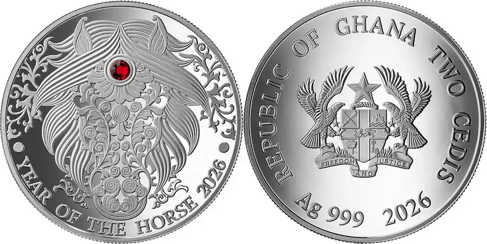 2025 2026 Republic of Ghana 2 cedis Lunar Year – Year of the Horse Ag PP | Preishit