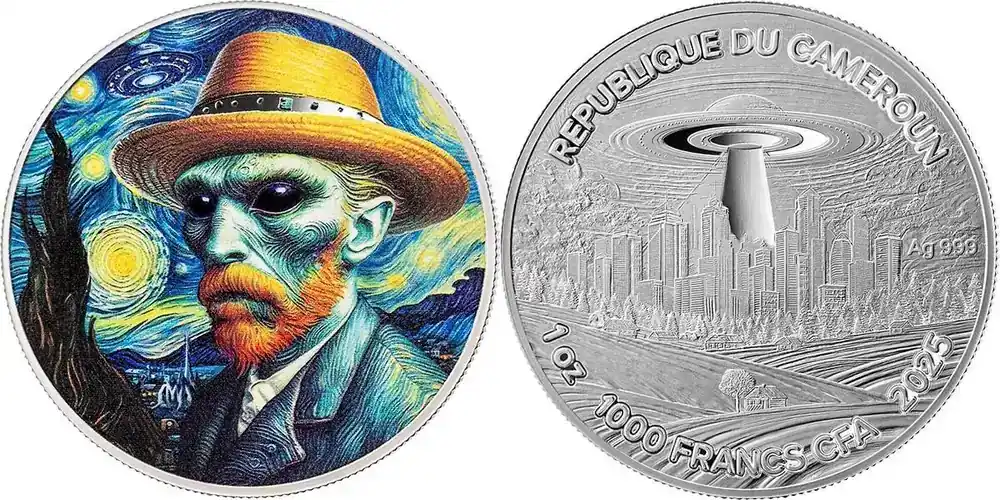 Schnäppchen - Vincent van Gogh Strangers Among Us 1 oz Proof Silver Coin 1000 Francs CFA Cameroon 2025 PP