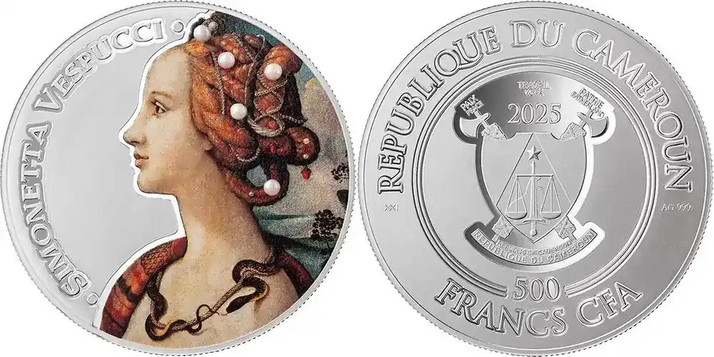 Simonetta Vespucci Timeless Beauty 1/2 oz Proof Silver Coin 500 Francs CFA Cameroon 2025 PP - Sofort bestellbar