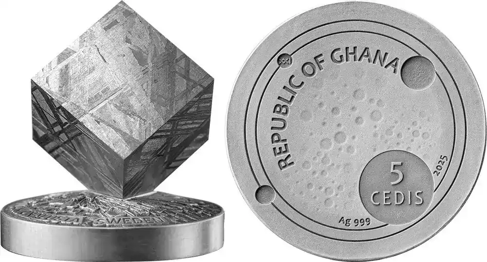 Space Cube Muonionalusta Cube Coin 2 oz Antique finish Coin 5 Cedis Republic of Ghana 2025 | Mega-Angebot