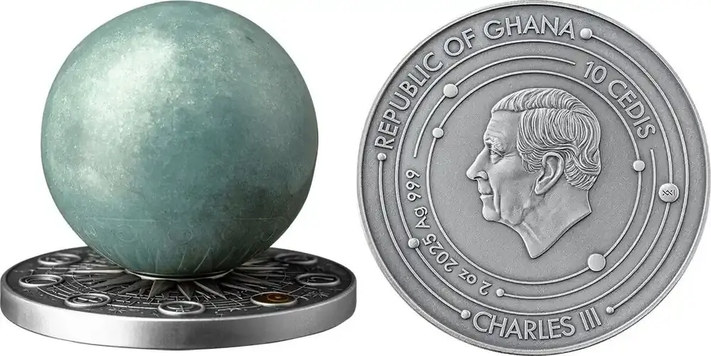 Uranus Solar System 2 oz Antique finish Silver Coin 10 Cedis Republic of Ghana 2025 - Jetzt verfügbar
