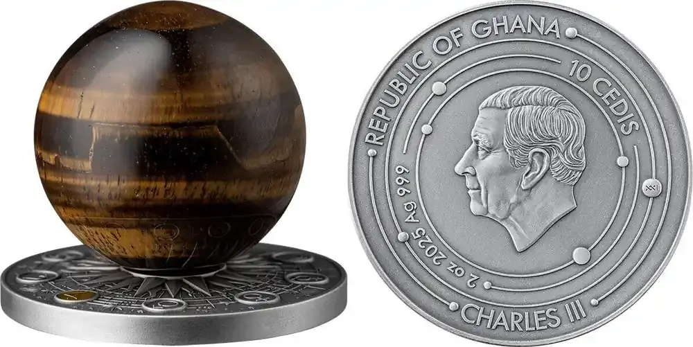 Jupiter Solar System 2 oz Antique finish Silver Coin 10 Cedis Republic of Ghana 2025 - Preisnachlass