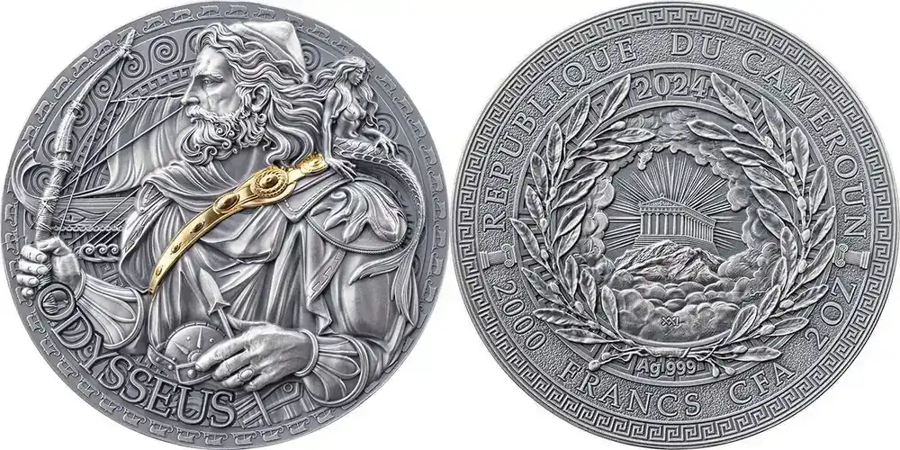 Odysseus The Great Greek Mythology 2 oz Antique finish Silver Coin 2000 Francs CFA Cameroon 2024 - Sparangebot
