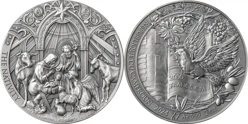 Direkt kaufen | Cameroon 2024 The Nativity Bible Stories 2 oz Antique finish Silver Coin 2000 Francs CFA