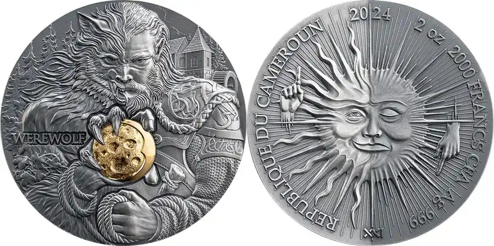 Expressversand - Cameroon 2024 Werewolf Dual Essence 2 oz Antique finish Silver Coin 2000 Francs CFA