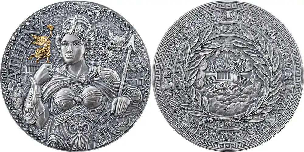 Cameroon 2024 Athena The Great Greek Mythology 2 oz Antique finish Silver Coin 2000 Francs CFA - Premium-Qualität