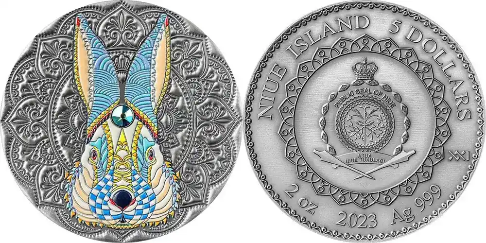 5 Dollars Rabbit Mandala Collection 2 oz Antique finish Silver Coin 5 Niue 2023 | Nur noch kurze Zeit