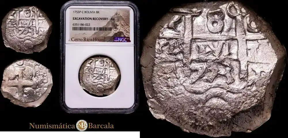 Sofort kaufen | Potosí (Bolivia) 8 Reales 1753 ENCAPSULADO Encapsulado por NGC AU