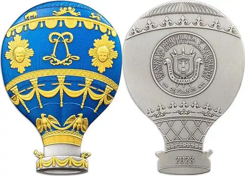 Bestpreis - Hot Air Balloon 2 oz Antique Finish Silver Coin 25 Francs Burundi 2023