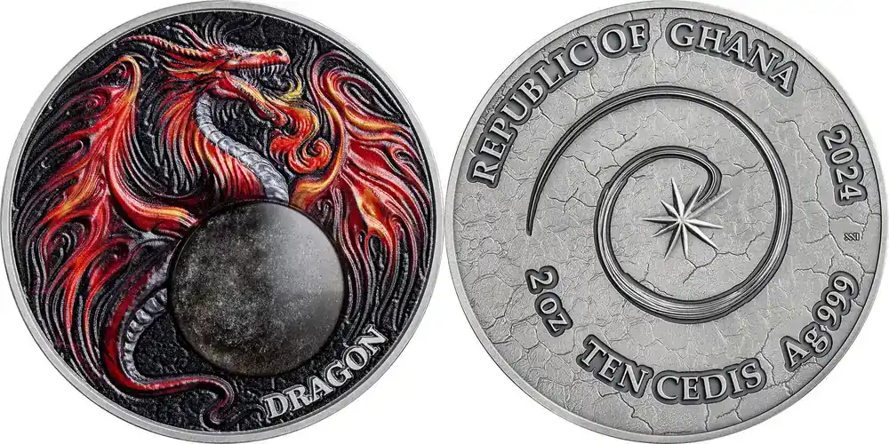 Dragon Chronicles of Fire 2 oz Antique finish Silver Coin 10 Cedis Republic of Ghana 2024 | Jetzt kaufen