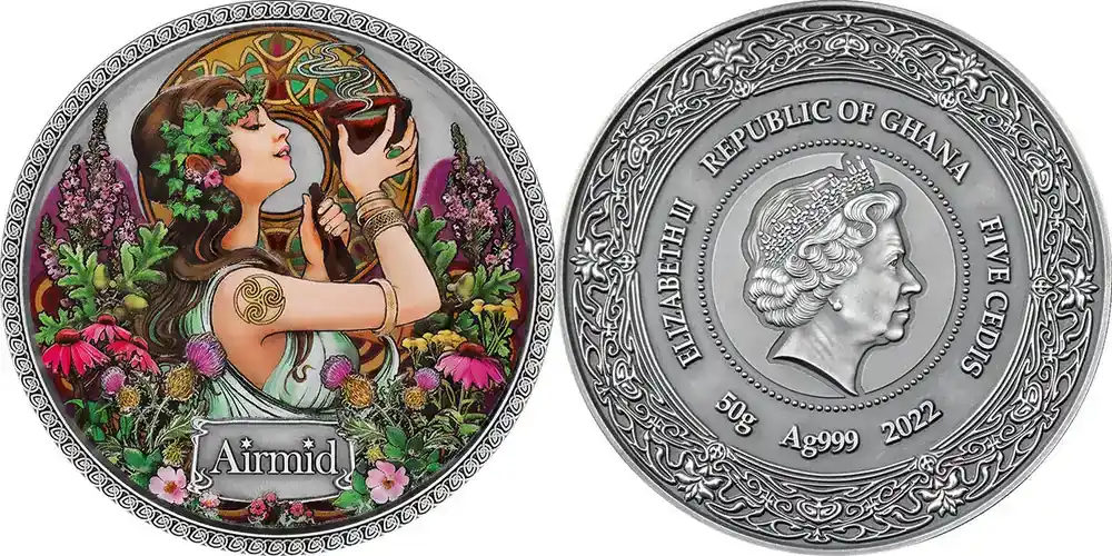 Airmid Goddesses of Health 50 g Antique finish Silver Coin 5 Cedis Republic of Ghana 2022 - Sonderaktion