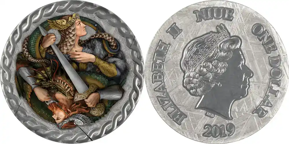 Topseller | 1 Dollar The Legend of the Nibelungs 1 oz Proof Pure Meteorite Coin 1 Niue 2019 PP