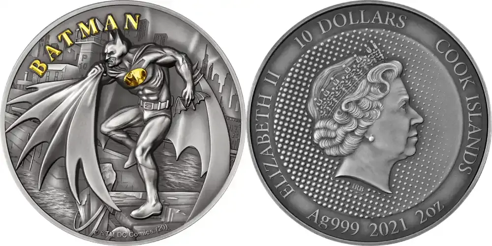 Beliebt | 10 Dollars Batman 2 oz Antique finish Silver Coin 10 Cook Islands 2021