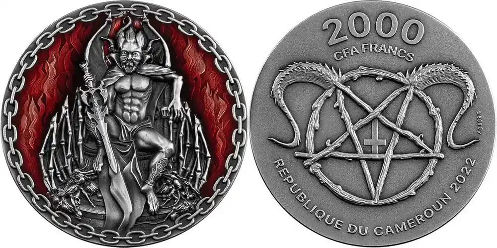 Nur noch heute - Mephistopheles Devils and Demons 2 oz Antique finish Silver Coin 2000 Francs CFA Cameroon 2022