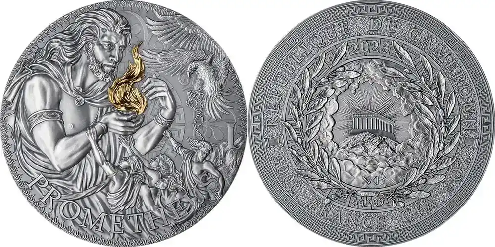 Begrenzte Stückzahl - Cameroon 2023 Prometheus The Great Greek Mythology 3 oz Antique finish Silver Coin 3000 Francs CFA