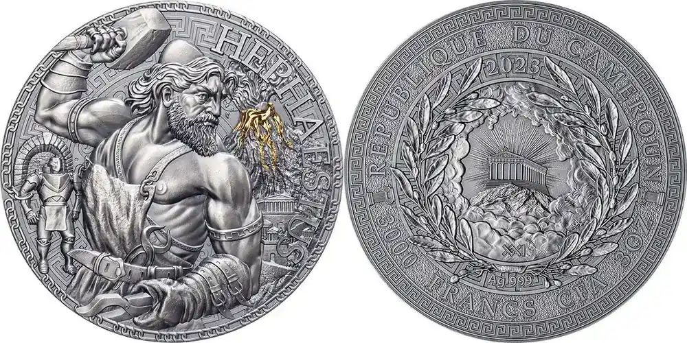 Cameroon 2023 Hephaestus The Great Greek Mythology 3 oz Antique finish Silver Coin 3000 Francs CFA - Deal