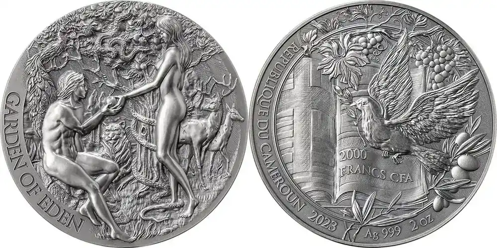Endet bald - Cameroon 2023 The Garden of Eden Bible Stories 2 oz Antique finish Silver Coin 2000 Francs CFA