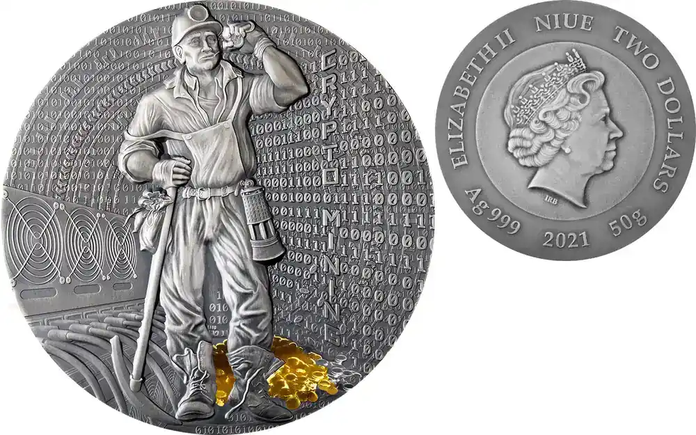 5 Dollars Crypto Mining 50 g Antique finish Silver Coin 2 Niue 2021 - Hohe Qualität