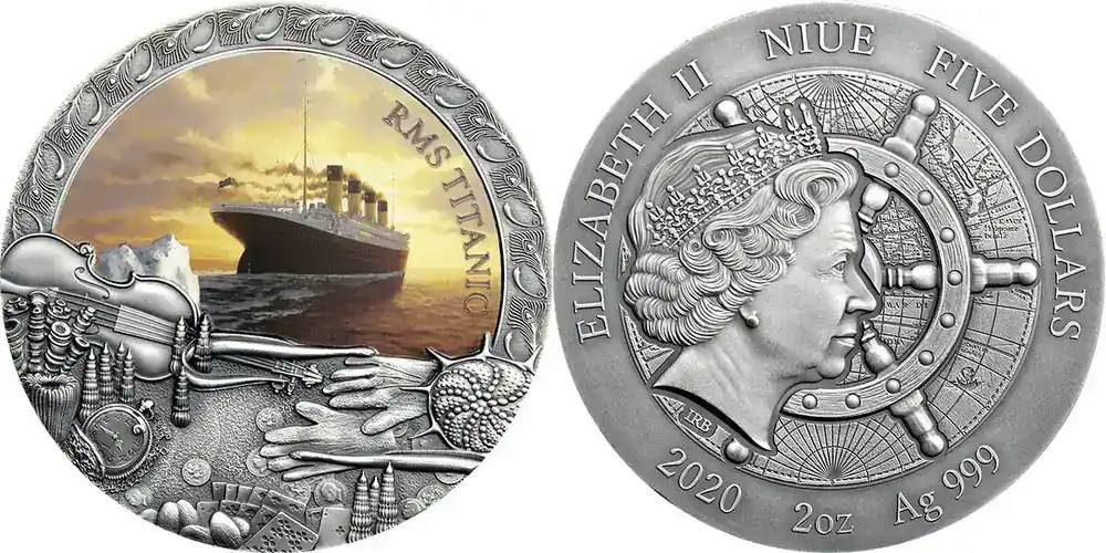 5 Dollars Titanic Grand Shipwrecks in a History 2 oz Antique finish Silver Coin 5 Niue 2020 | Rabatt