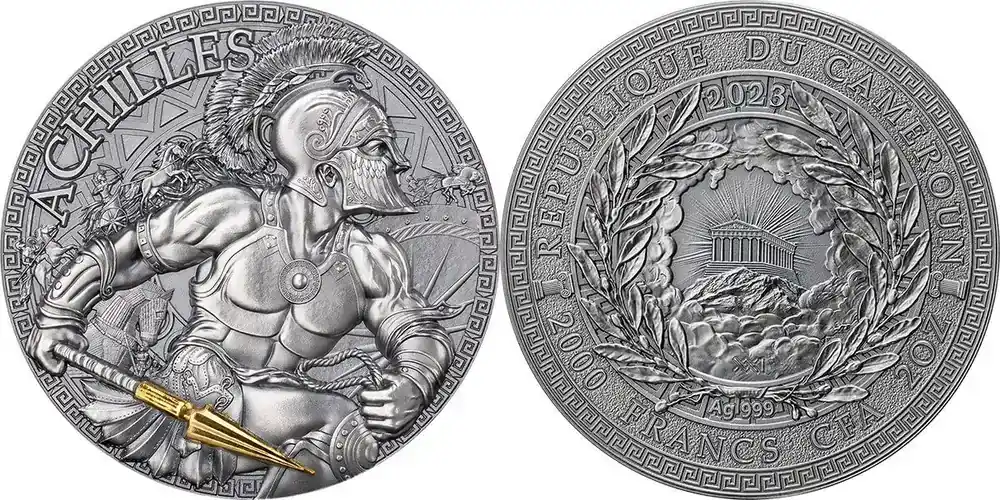 Cameroon 2023 Achilles The Great Greek Mythology 2 oz Antique finish Silver Coin 2000 Francs CFA - Nur noch heute
