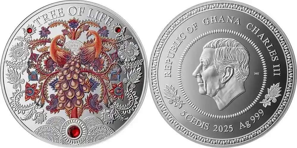 Autumn Tree of Life 1 oz Proof-like Silver Coin 5 Cedis Republic of Ghana 2025 - Sehr gut bewertet
