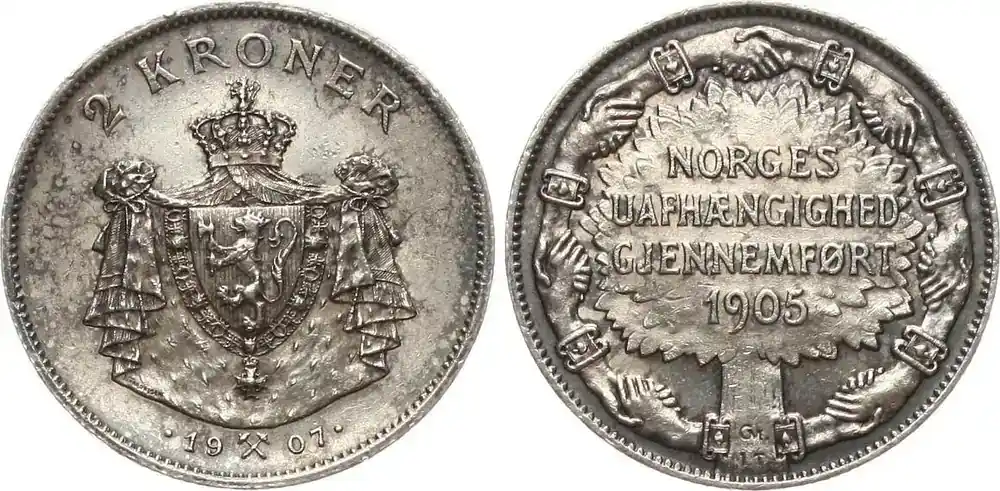 Endet bald | Norwegen 2 Kroner 1907 Håkon VII. fstgl