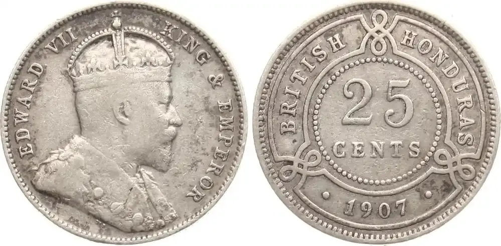 Premium-Qualität | British Honduras (Belize) 25 Cent 1907 Edvard VII. ss