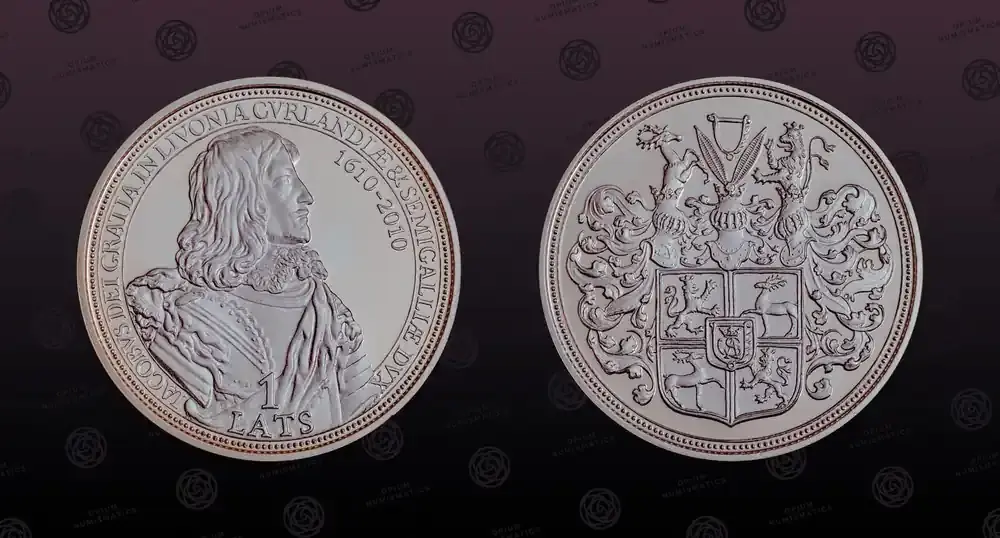 LATVIA, KM 112 , Silver, 1 Lats, 2010, Proof, Duke Jacob, 400th Anniversary of Birth. Coin housed in Original Mint capsule! Coi PP | Mega-Angebot