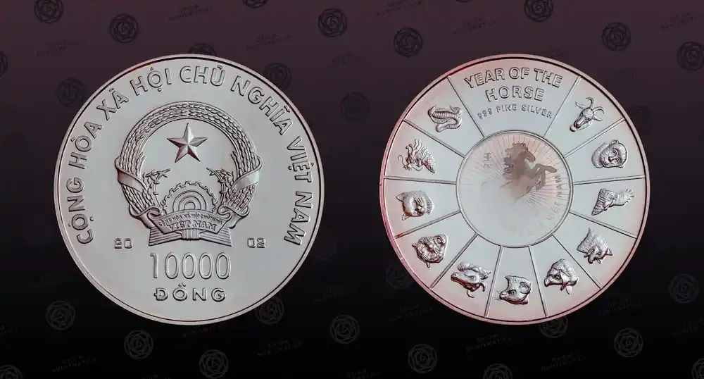 Neu verfügbar - VIETNAM, KM 63 , Silver, 10000 Dong, 2002, Proof, Year of the Horse. With a hologram. Scarce silver proof coin in excellent co PP