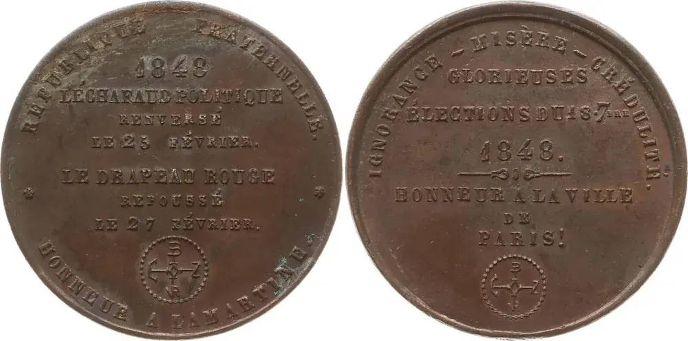 Frankreich, 2. Republik, Stadt Paris Bronzemedaille 1848 GLORIEUSES ELECTIONS DU 18. 7BRE, Stempelkombination fehlt bei Collignon Äußerst selten, vorzüglich, etwas fleckige Patina | Online kaufen