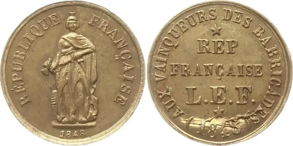 Letzte Chance - Frankreich, 2. Republik Messingmedaille 1848 Journées de Février, Aux Vainqueurs des Barricades, REP Francaise L.E.P. Sehr selten, besser als vorzüglich, kl. Kr.